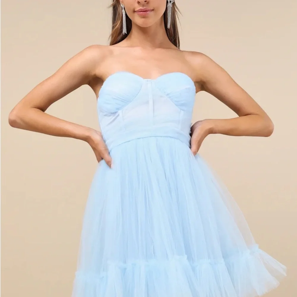 Lulu's Strapless Sky Blue Tulle Dress - two sizes available! - Picture 2 of 3